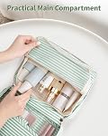 Narwey Stripe Hanging Toiletry Bag Women Travel Toiletries Bag Cosmetic Makeup Bag Water-Resistant Organizer for Girls (Mint Green Stripe)