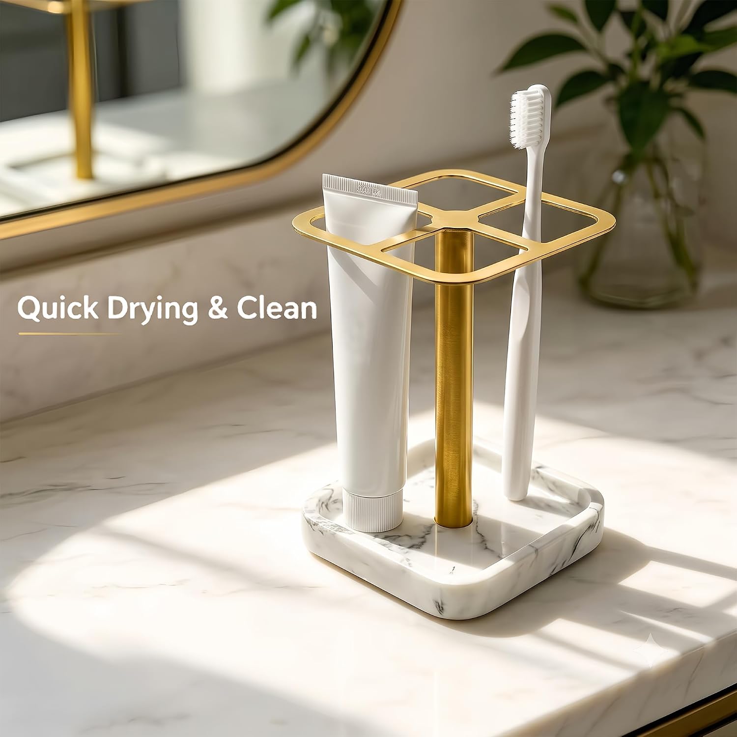 Gold Toothbrush Holder Stand, Stainless Steel Bathroom Organizer
