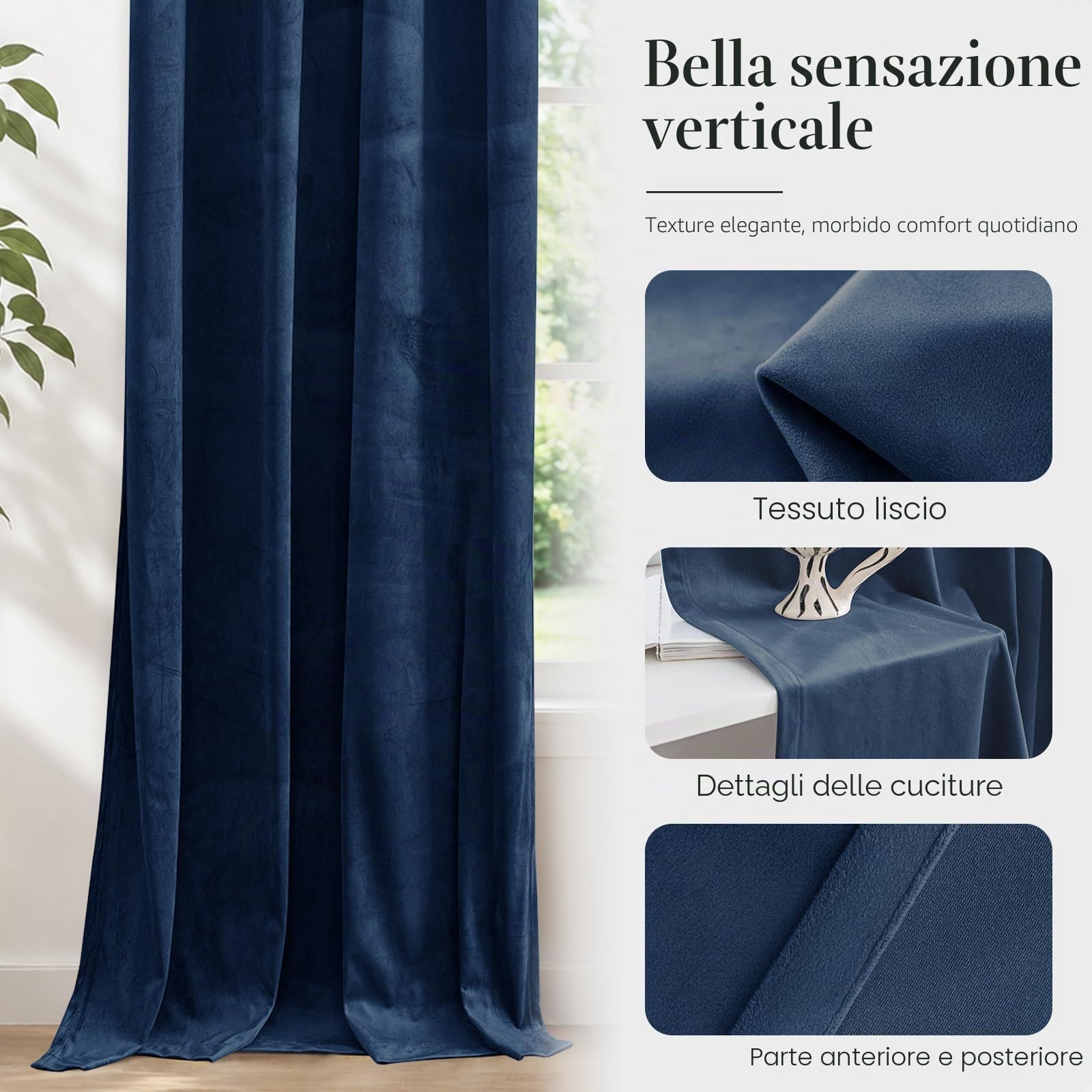 Ystyle Tende Per Interni In Velluto 2 Pezzi, 140x225 CM, Blu Scuro | Termiche Isolanti Anticaldo Tende Oscuranti per Interni per Camera da Letto e Soggiorno Moderno, Curtains con Anelli