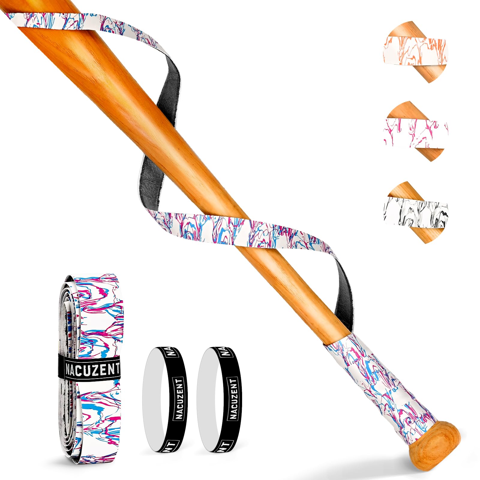 NACUZENT Camo Bat Grip, 1.70mm, Anti Slip Tacky Baseball Bat Tape, Softball Bat Tape, Blue Pink