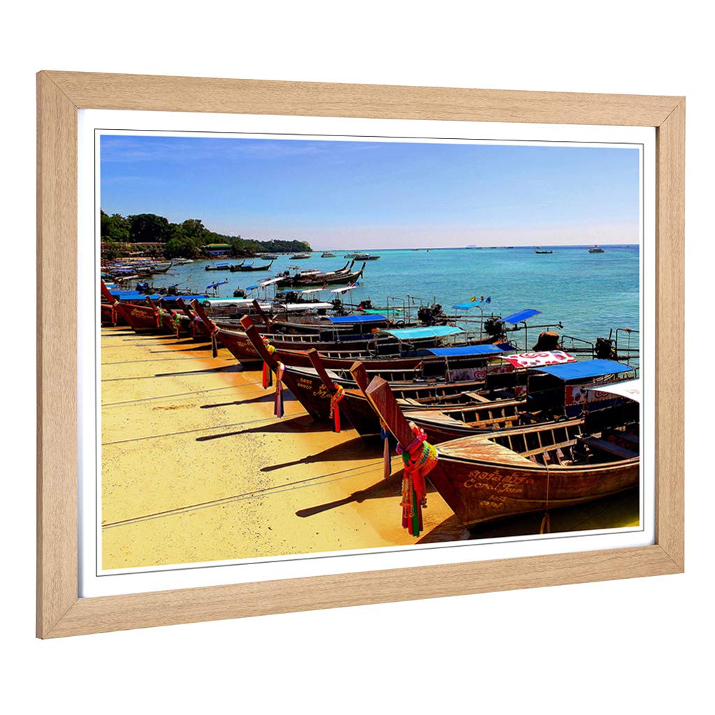Big Box Art Framed Print of KOH Phi Thailand Boats Beach & Seascape Design | Wall Art Picture | Home Decor for Kitchen, Living Room, Bedroom, Hallway, Oak, A2 / 24.5x18 Inch / 62x45cm