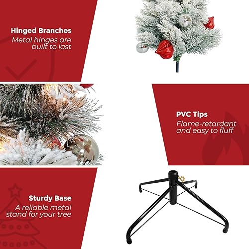 Miniatura 4 de Árbol de Navidad artificial nevado, árbol de Navidad artificial de 4.5 pies preiluminado, delgado y delgado, decoración de vacaciones con 150 luces