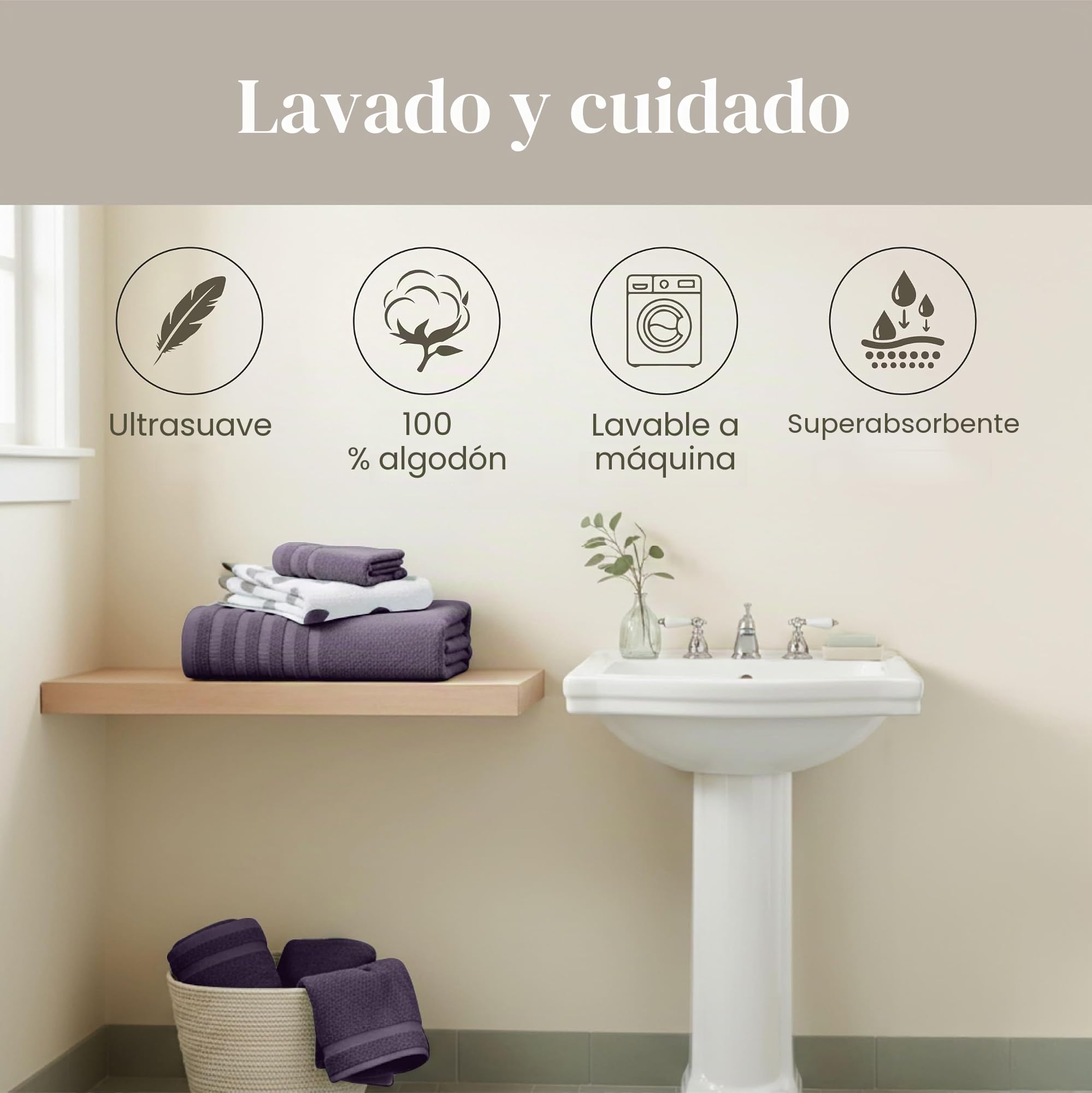 Modern Threads - Juego de Toallas de 6 Piezas, 100% algodón, Jacquard teñido en Hilo y Liso, Incluye 2 Toallas de baño, 2 de Mano, 2 paños, absorbentes, Secado rápido, Suaves y duraderas, Lavanda