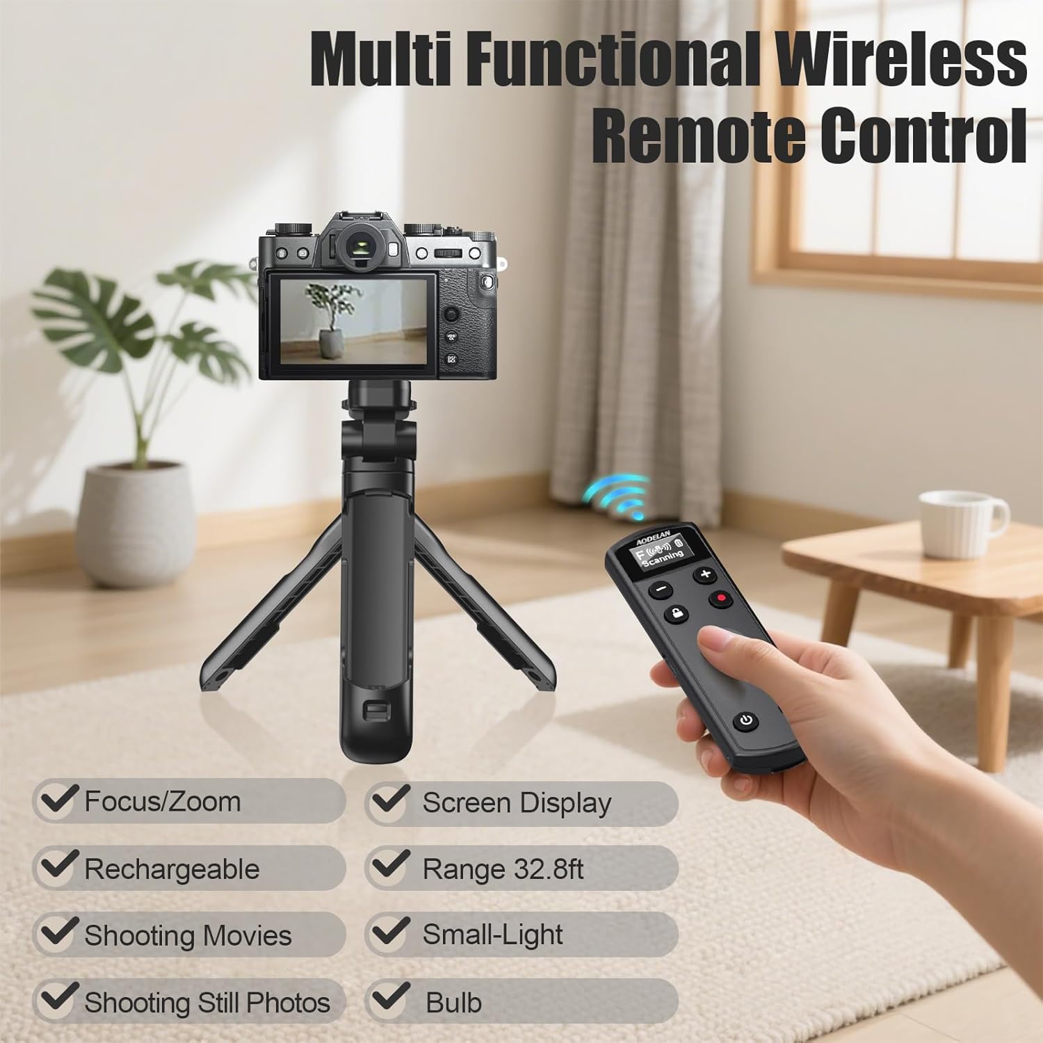 for Fujifilm Camera Tripod with Rechargeable Shutter Release,AODELAN Shooting Grip Wireless Remote Control Handle for Fuji X-T30 II, X-S10, X100VI, X-H2S, X-H2, X-T5, X-T4, X-T3, X-S20, X-T50, X-T30