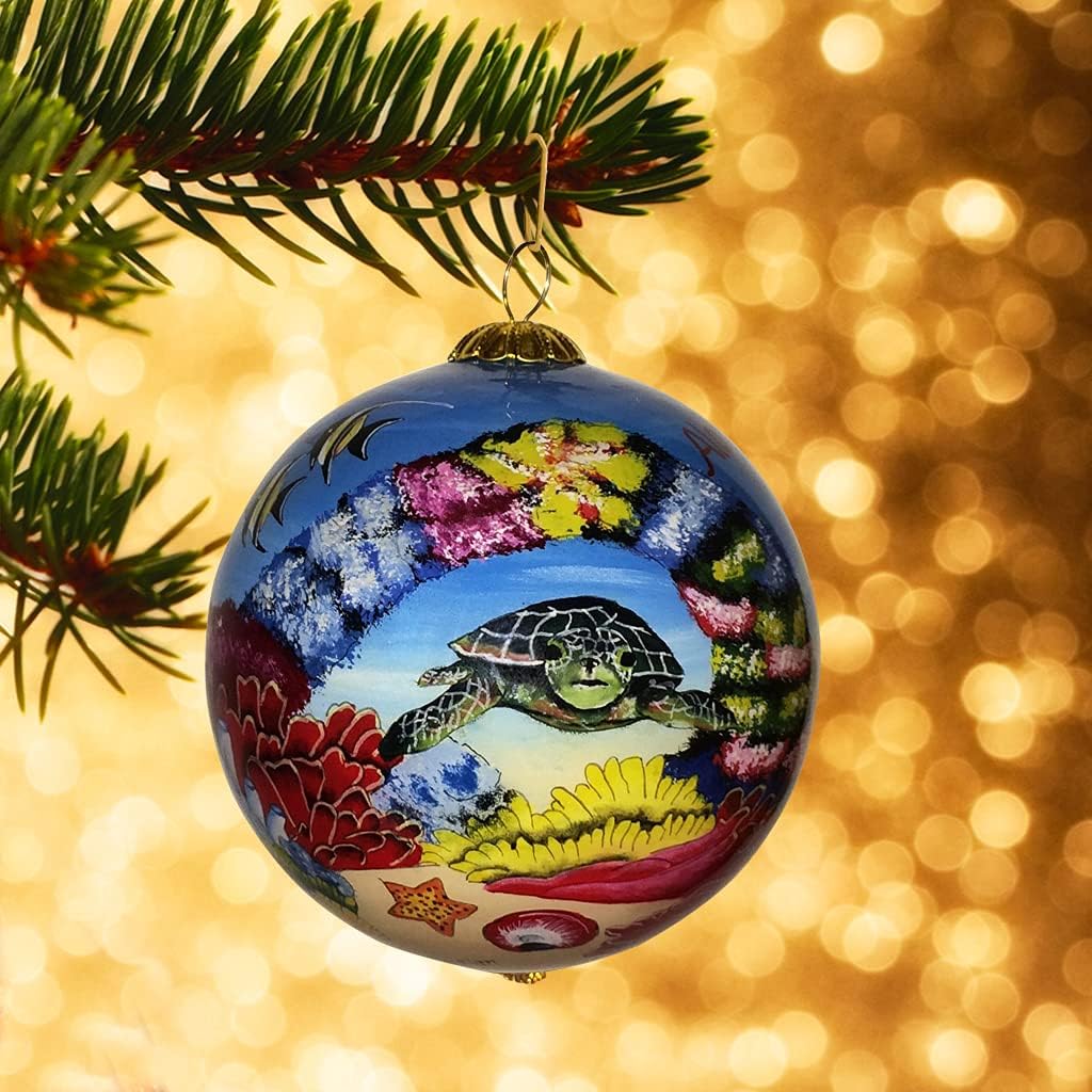 Collectible Hawaiian Sea Turtles Ornament Collectible, Hand Painted from Inside The Glass TA/M - Image 9