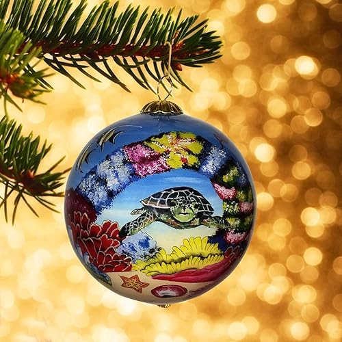 Miniatura 9 de Adorno coleccionable de tortugas marinas hawaianas coleccionables, pintado a mano desde el interior del cristal TAH