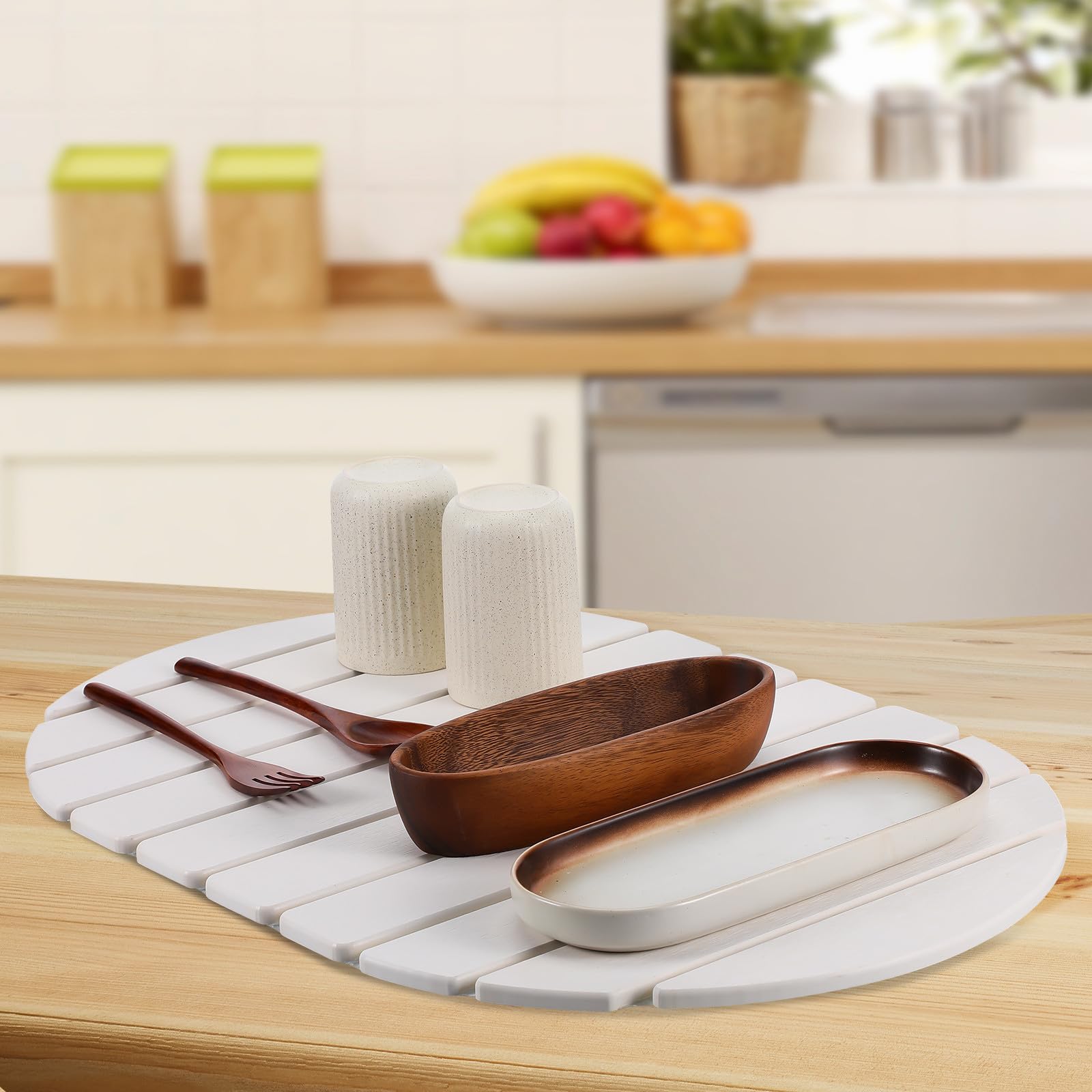 SOLUSTRE Tapis Égouttoir à Vaisselle Pliable et Résistant en Diatomite Tapis Drainant Blanc au Design Moderne et Élégant pour Petites Cuisines