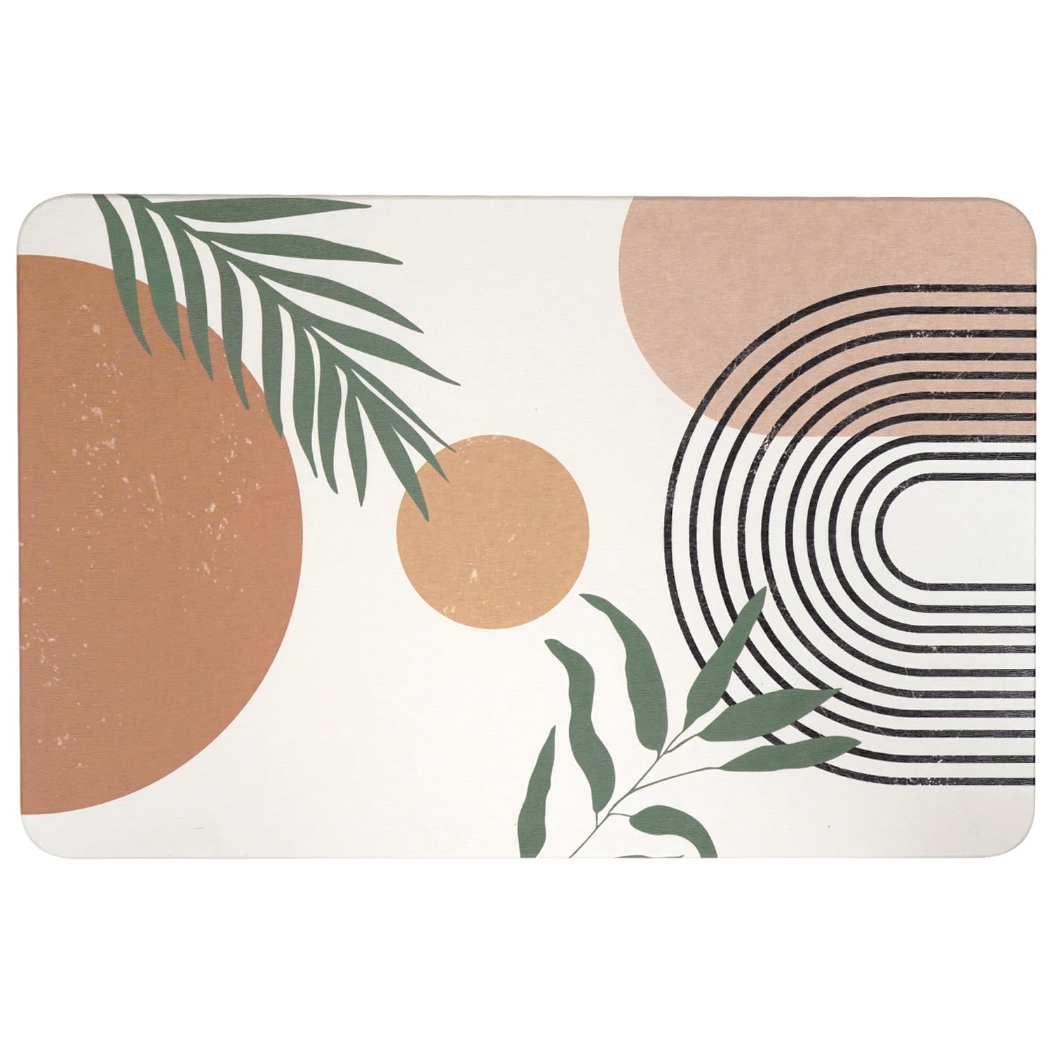 Woodiggie Diatomite Stone Bath Mat for Bathroom Non Slip,Boho Leaf Super Absorbent Diatomaceous Earth Shower Mat,Quick Drying Mat for Kitchen Counter,Tub & Bathroom Floor 23.5"x15" Cream