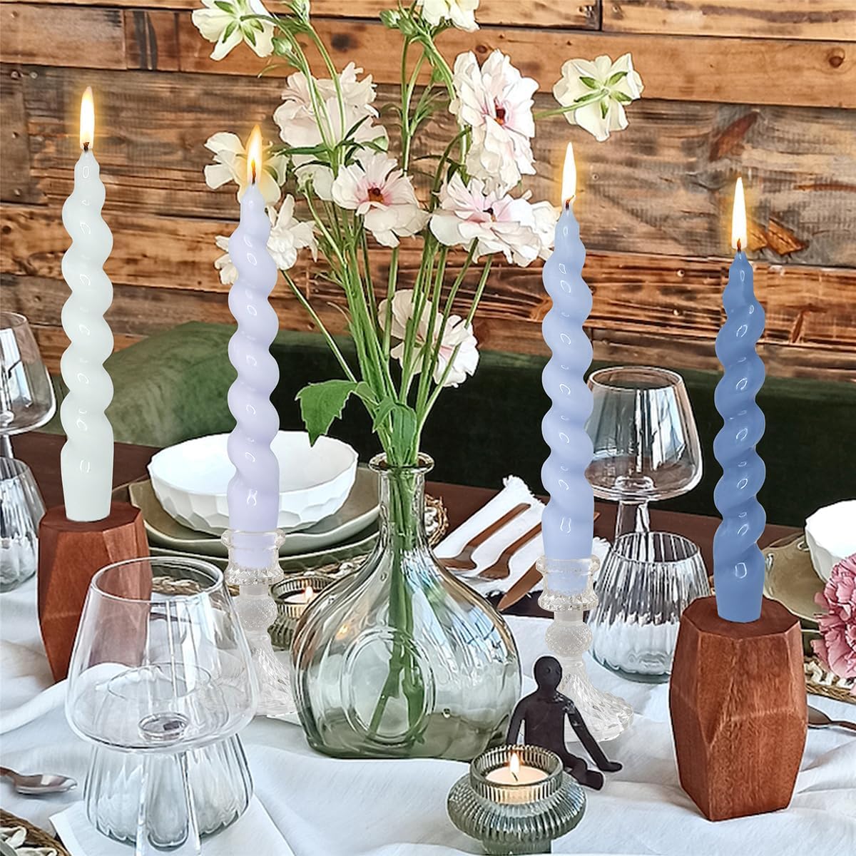 NJAO HOO Candlesticks Short Taper Candle Tapered Candle Gradient Blue Unscented Candle Sticks for Home Decor Wedding Party Dinner Candles, Set of 8