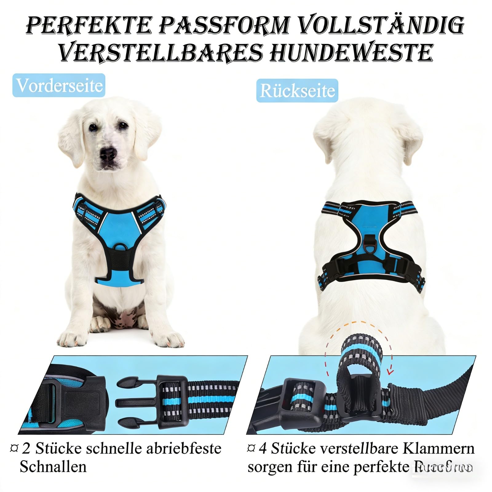 Wuffy Anti Zieh Geschirr für Hunde, reflektierend, verstellbar, kein Ziehen & kein Husten, weich gepolstertes Hundegeschirr mit Griff für kleine bisGroße Hunde (XL (45–90 kg),Grün + Kordel)