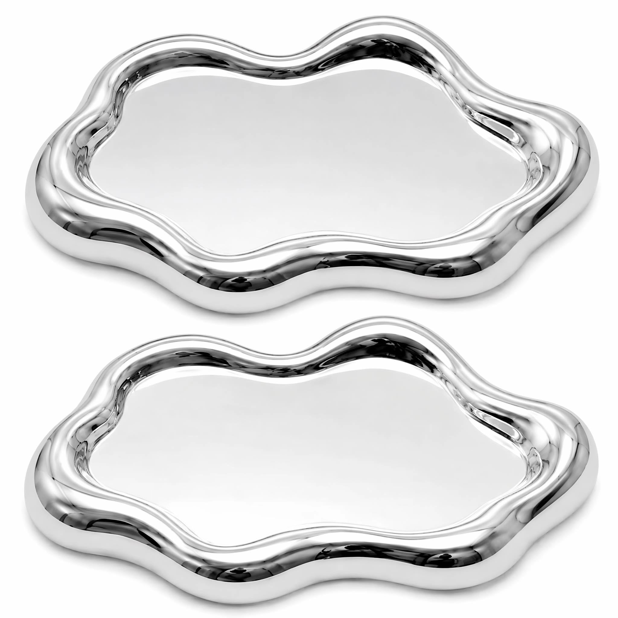 2Pcs Mirror Electroplated Cloud Jewellery Dish Tray for Earrings Ring