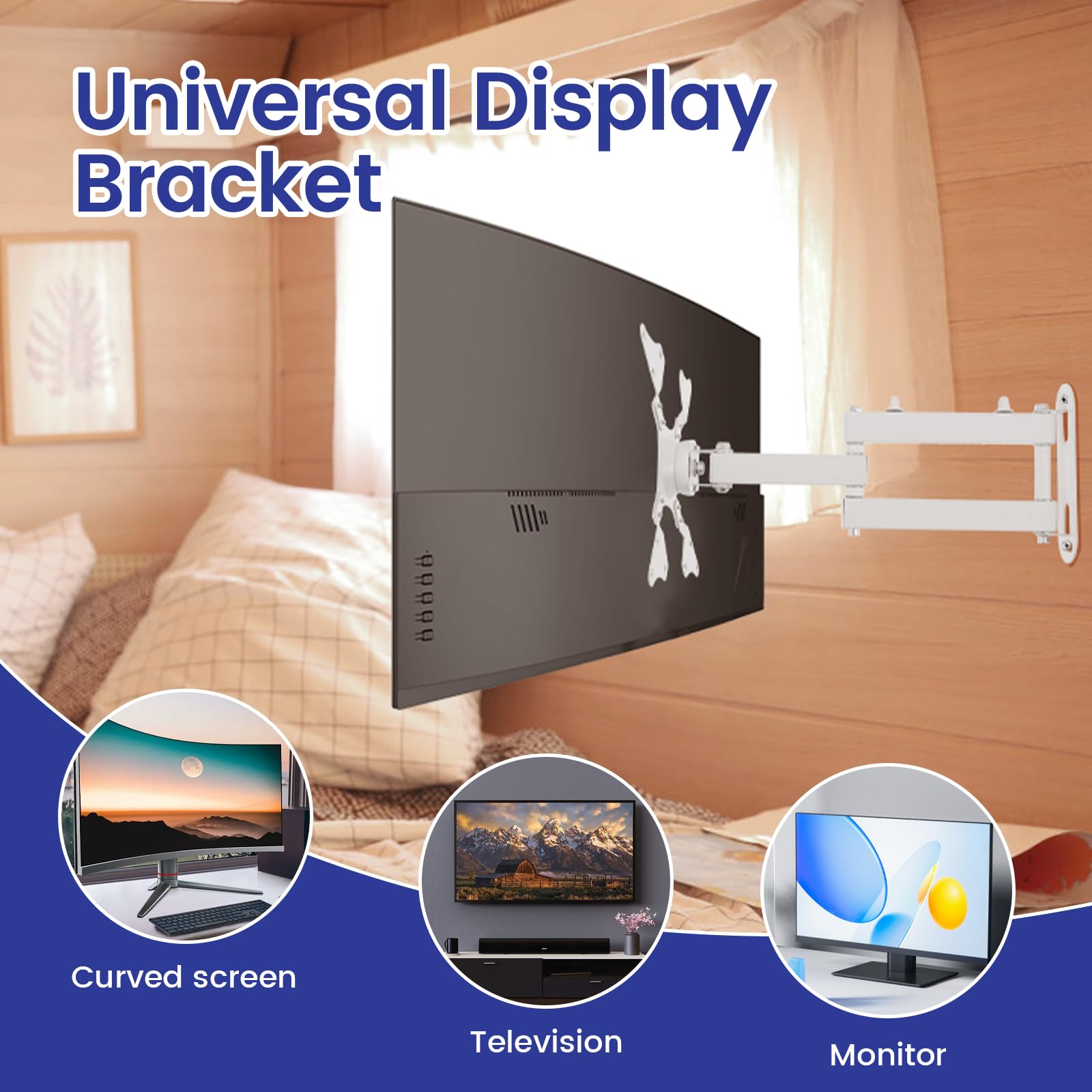 Arretierbare TV Wandhalterung 14-32 “ VESA 200×200mm 360° schwenkbar & neigbar Robuste Vollmetall Schwenkarme für Wohnwagen/Wohnmobil/Camping Integriertes Kabelmanagement 5-Minuten Montage