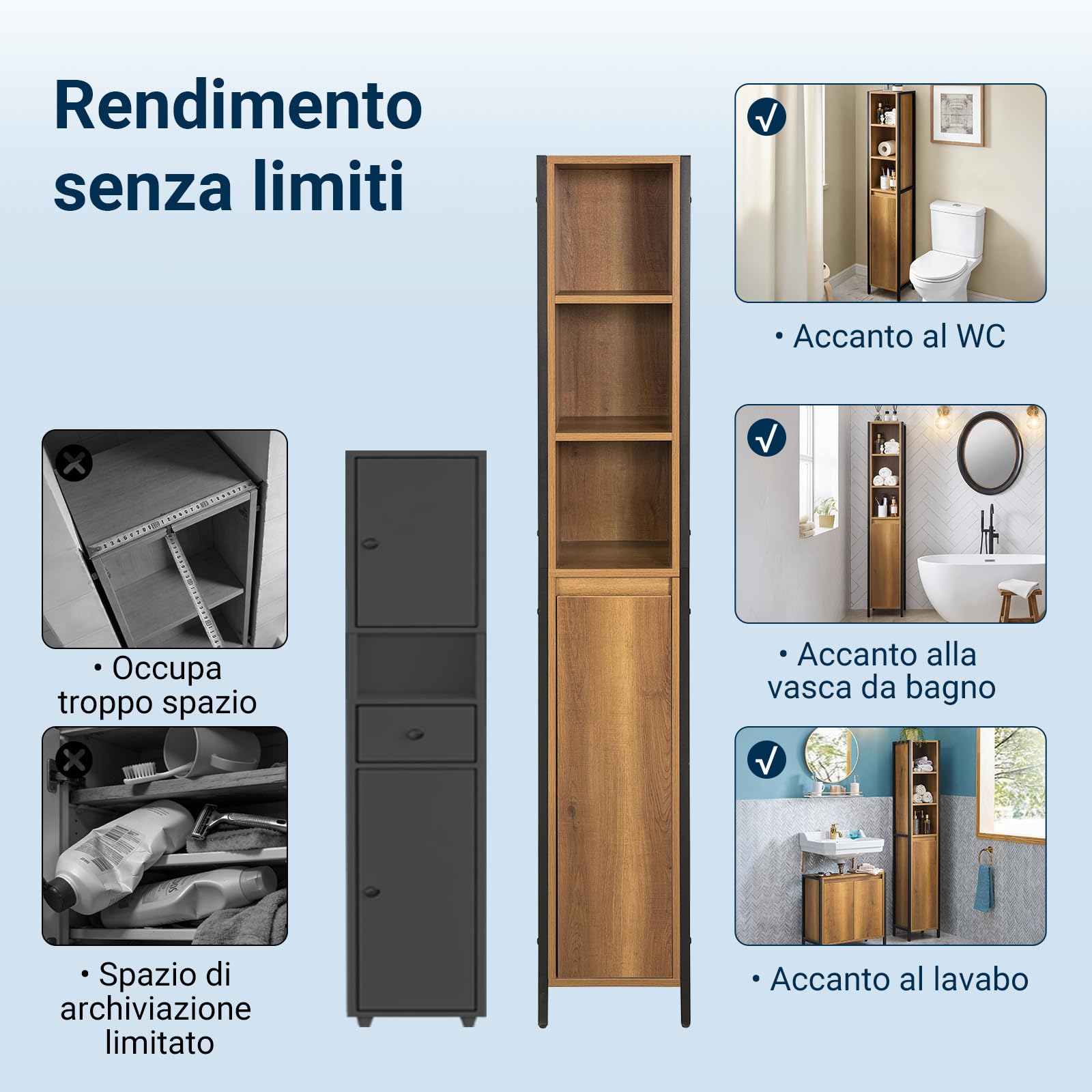 SoBuy Colonna Bagno Alta Stretta Salvaspazio 3 Ripiani Aperti 30x168x28cm