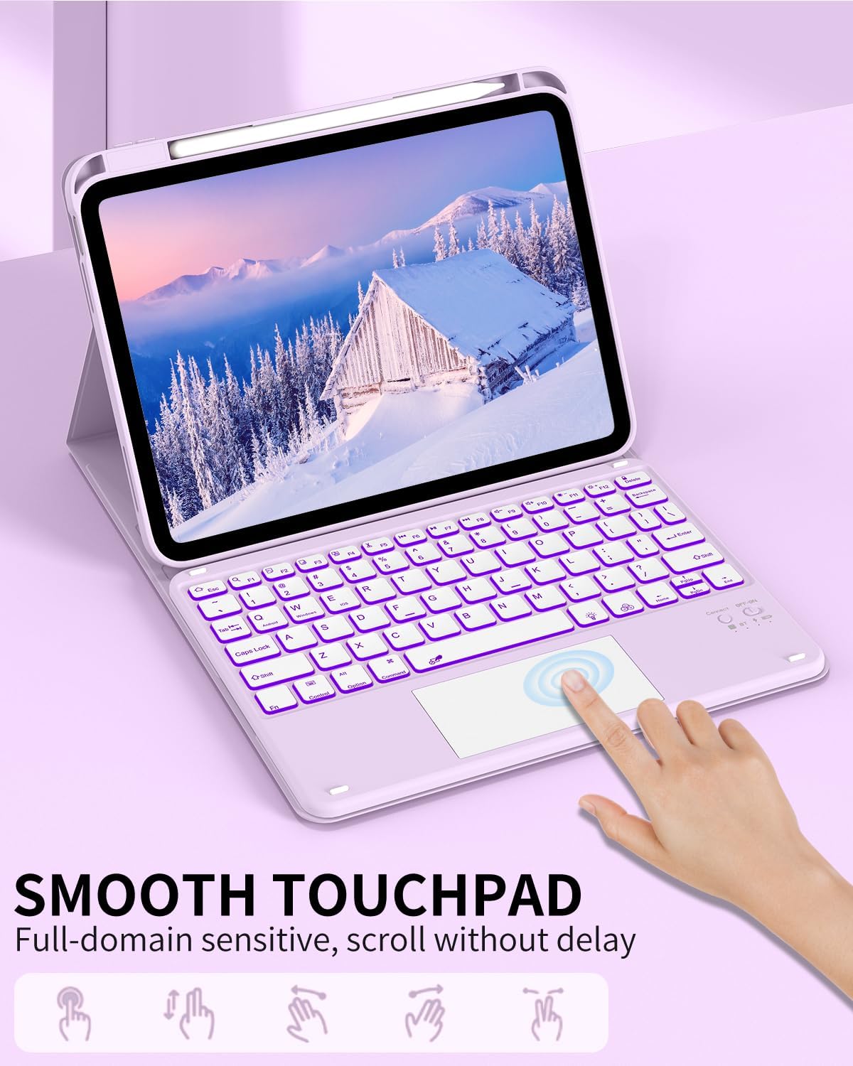 for iPad (A16) 11th 10th Generation Case with Keyboard, 7-Colors Backlit, Folio Cover with Pencil Holder, Multi-Touch Trackpad, Detachable Keyboard for iPad 11/10.9-inch 2025/2022 (Purple)