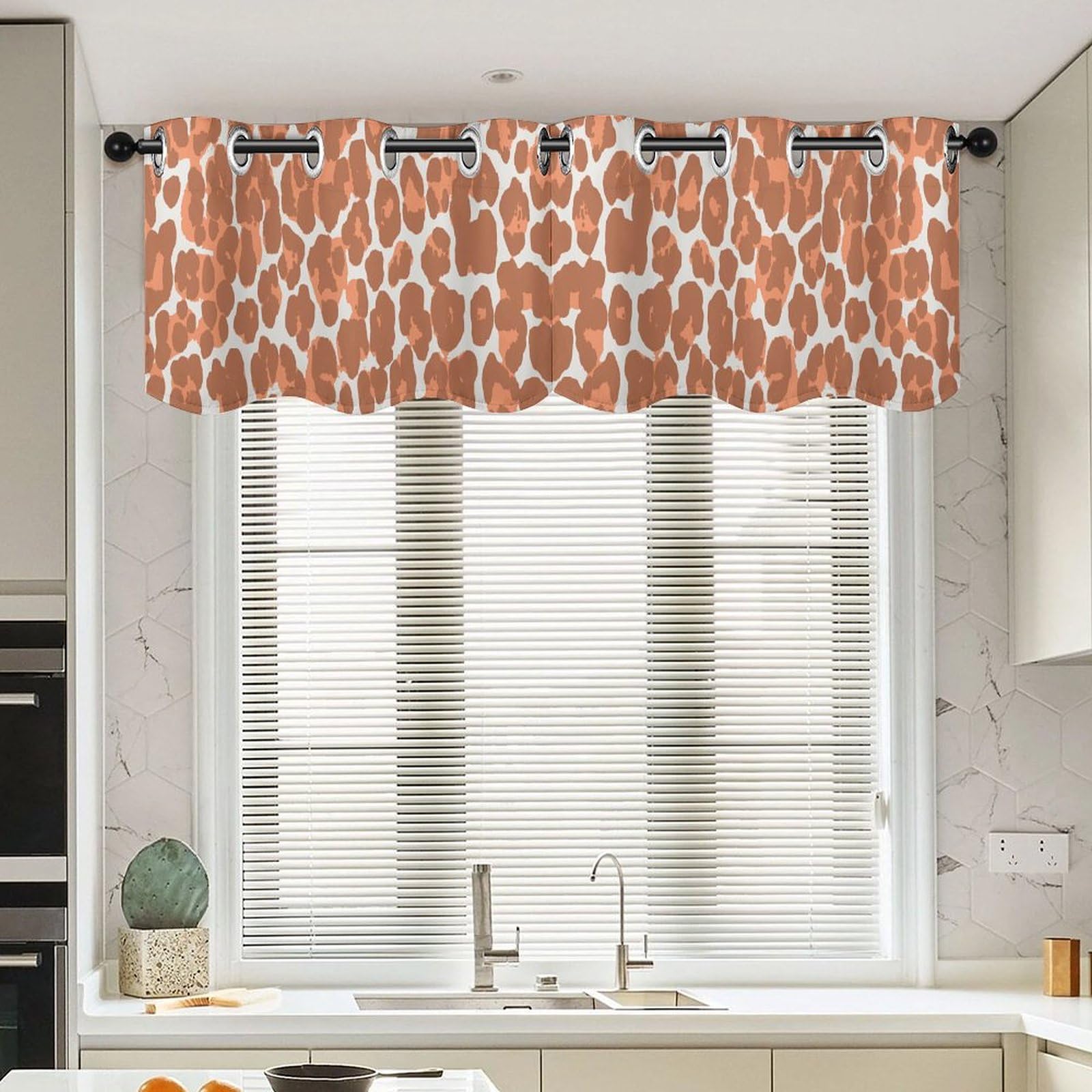 Rideau léopard orange guépard style chinois lot de 2 pour cuisine 132x45cm