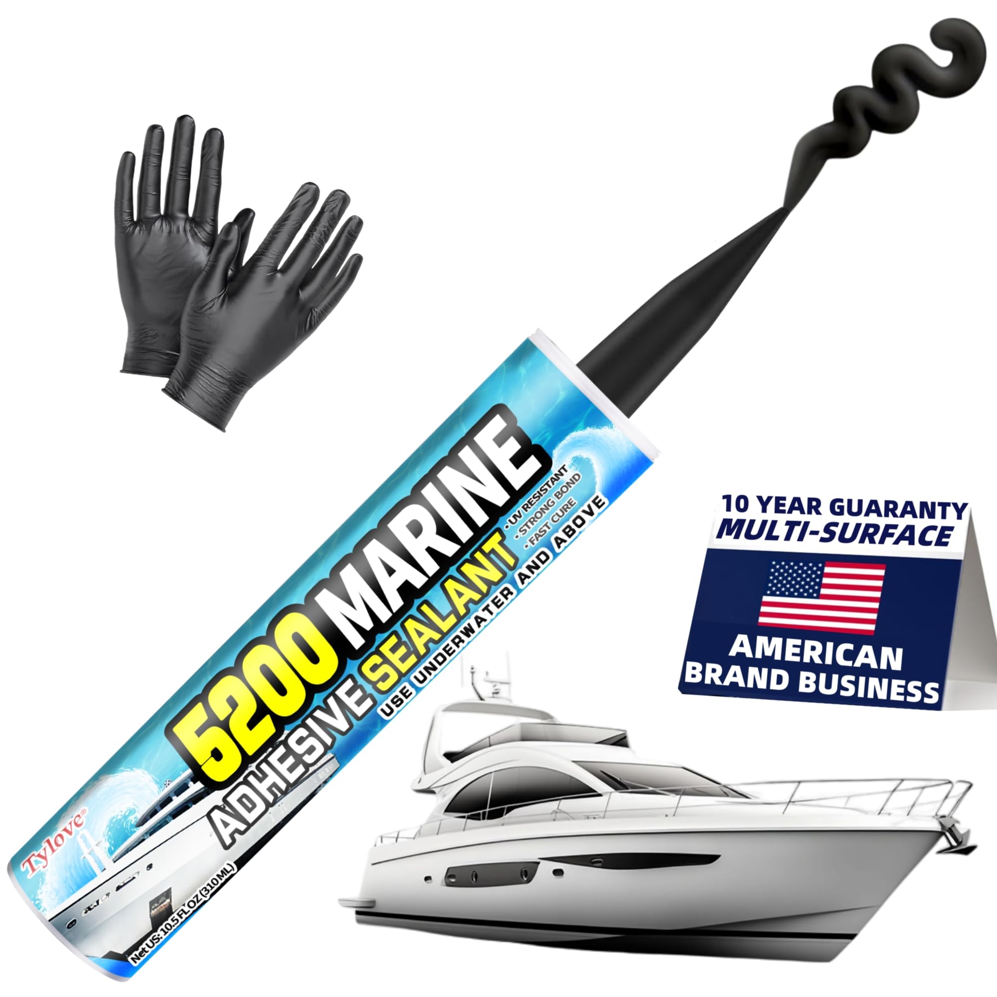 Photo 1 of [Black] 5200 Marine Sealant for Boats & RVs-Fast-Cure (30 Mins), Waterproof, UV-Resistant, High-Bond Adhesive Sealant for Hulls, Decks,Fiberglass, Wood & Metal-Eco-Friendly, Low Odor Pond Sealant