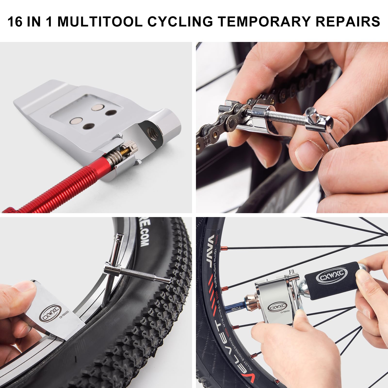 CXWXC Outil multifonction pour vélo avec pompe à cartouche de CO2, kit d'outils multifonctions, compact et léger, pour vélo de route, VTT, vélo de ville