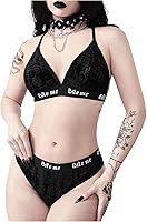 Cozyease Women's Goth Velvet Floral 2-Piece Lingerie Set: Wireless Bra & Panty for Sexy Comfort