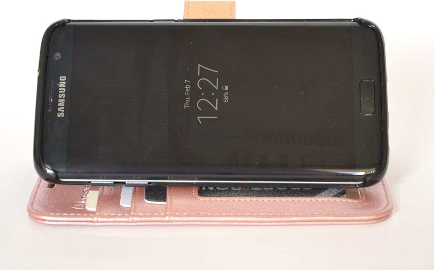 Abacus24-7 Synthetic Leather Folio Wallet and Case for Samsung Galaxy S7 Edge - Pink Gold