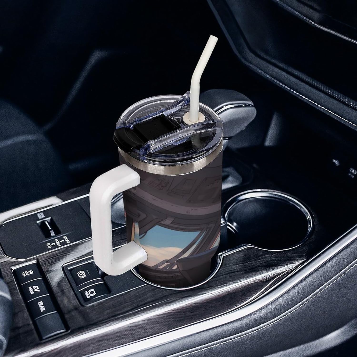 40 Oz Insulated Mug with Handle, Stainless Steel Airplane Cockpit Printed Travel Mug Portable Leak-proof Large Car Mug for Home, Office Or Car