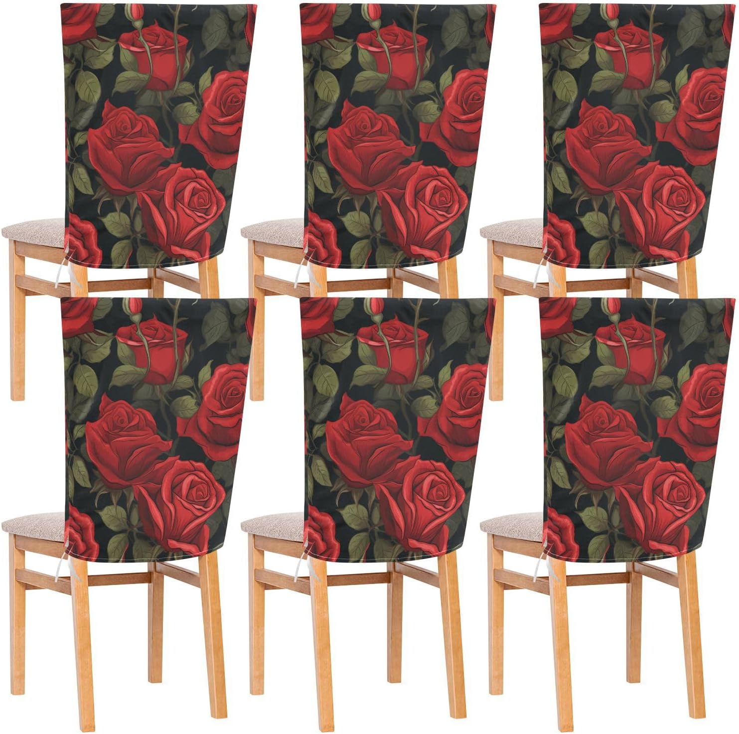 ALAZA Elegant Red Rose Leaves Chair Back Cover Set of 6, Washable Reusable Removable Chair Slipcovers Decorative Chair Cover for Home Kitchen Wedding Party