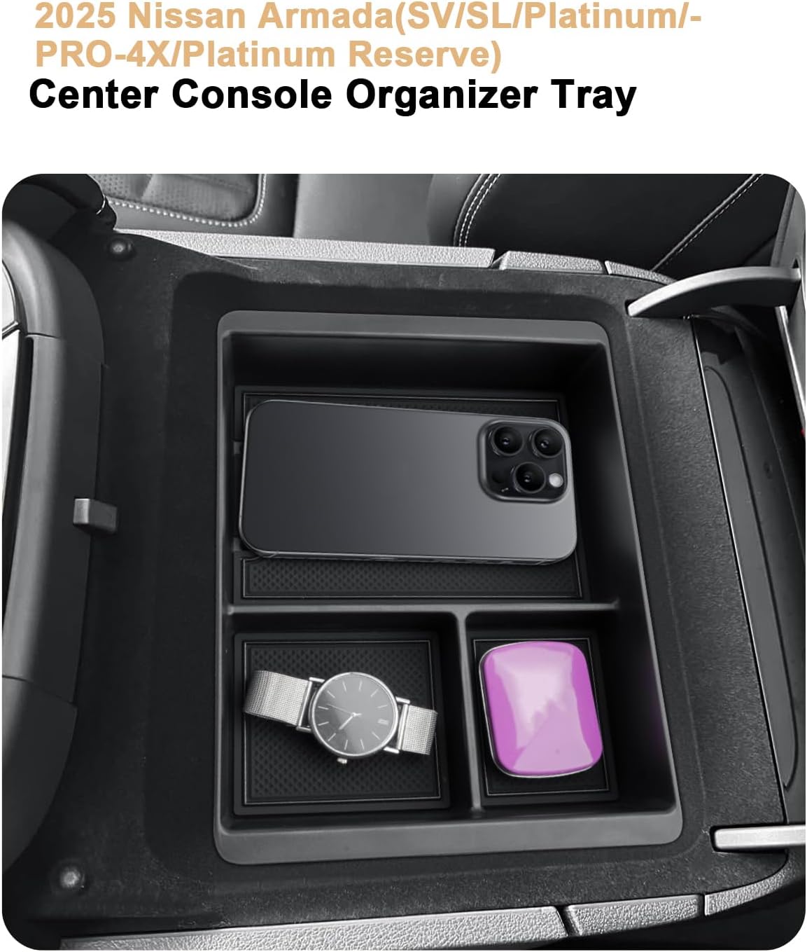 ECOZEN 2026 Armada Center Console Organizer - for 2025-2026 Nissan Armada Armrest Box Organizer Tray - Compatible with 2025-2026 Armada(SV/SL/Platinum/PRO-4X/Platinum Reserve) Accessories ABS