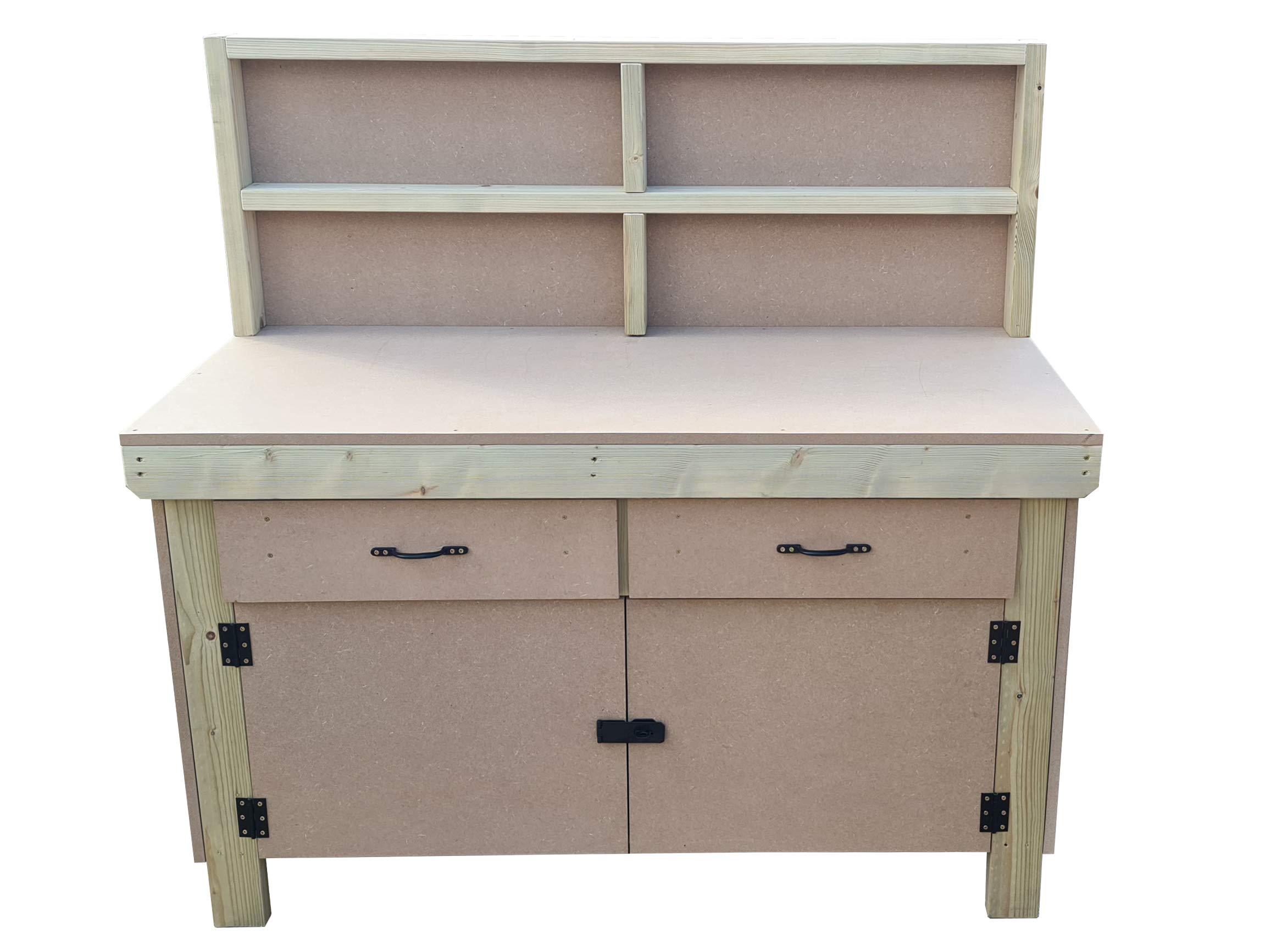 Arbor Garden Solutions Wooden workbench MDF top with storage drawers and lockable cupboard and back panel (V.4) (6ft)