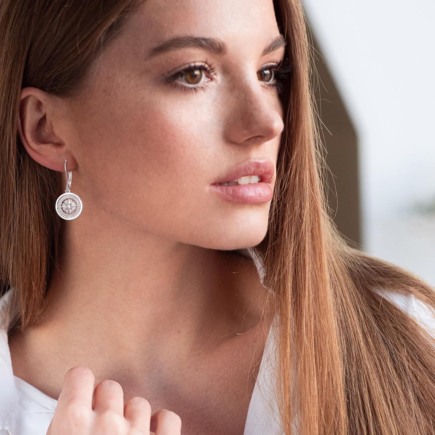 KINGWHYTE Compass Drop Earrings 925 Sterling Sliver Dangle Drop Earrings Birthstone Jewelry Birthday Gifts for Women Mom - Image 3
