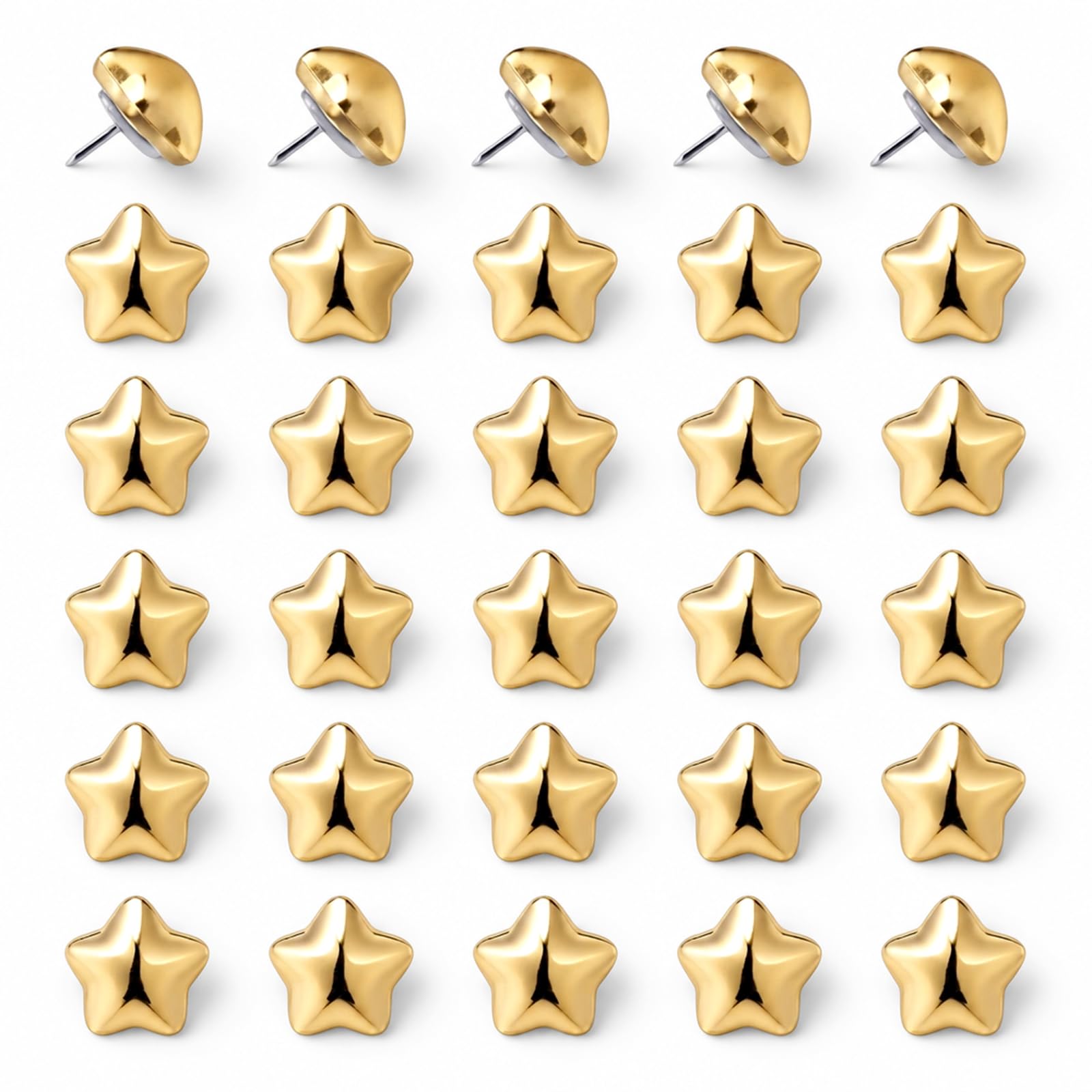 30pcs Star Push Pins, Gold-Colored Star-Shaped Thumb Tacks Cute Decorative Drawing Push Pins Suitable for Pinboard Notice Bulletin Cork Board Map Photo Wall Home School Office Supplies