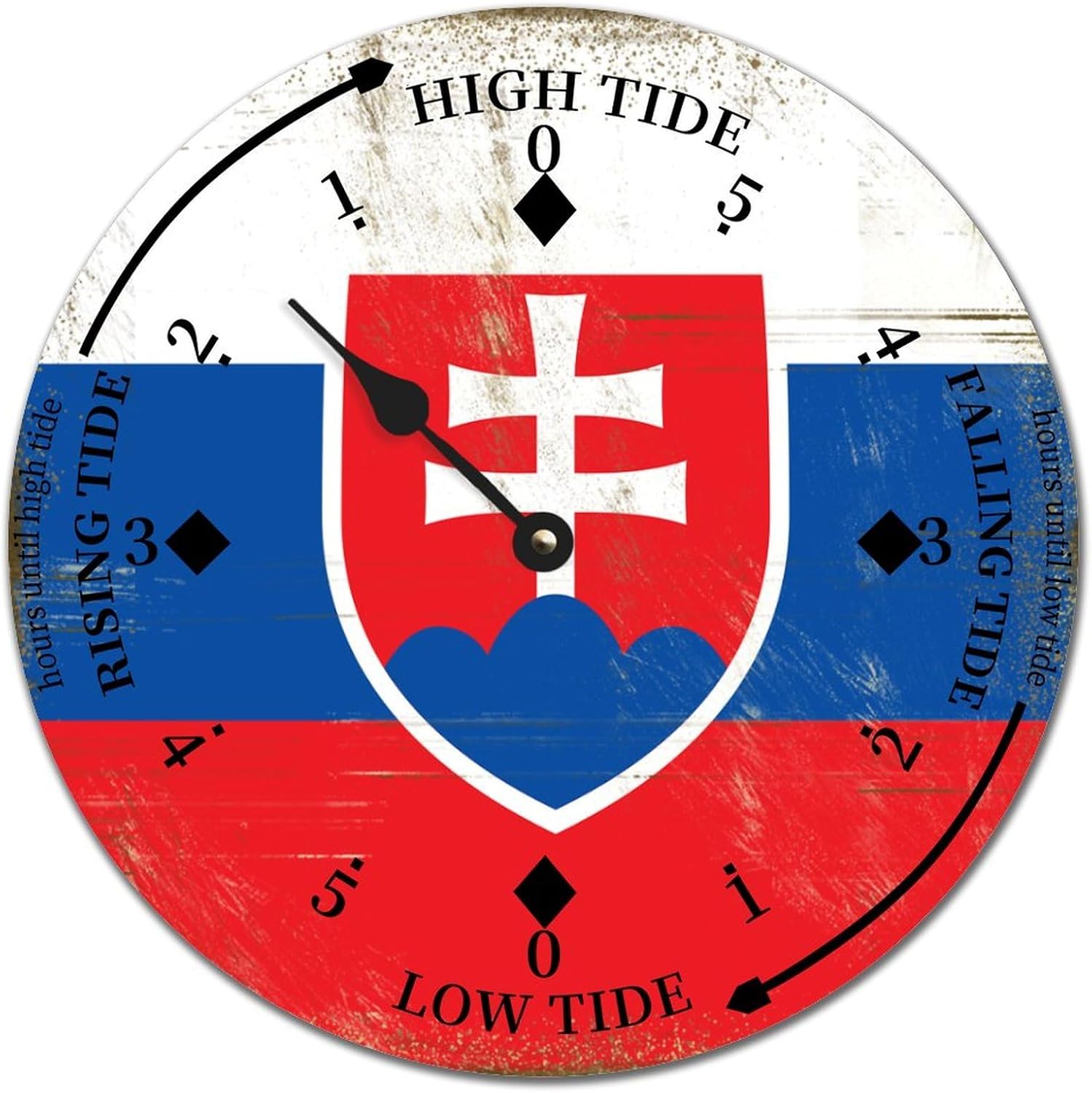 Vintage Slovakia National Flag Tide Clock Slovakia Wood Tidal Clock with High Tide Low Tide Battery Operated Clock 15x15 in Wall Hanging Tide Movement Clock for Beach House Cottage
