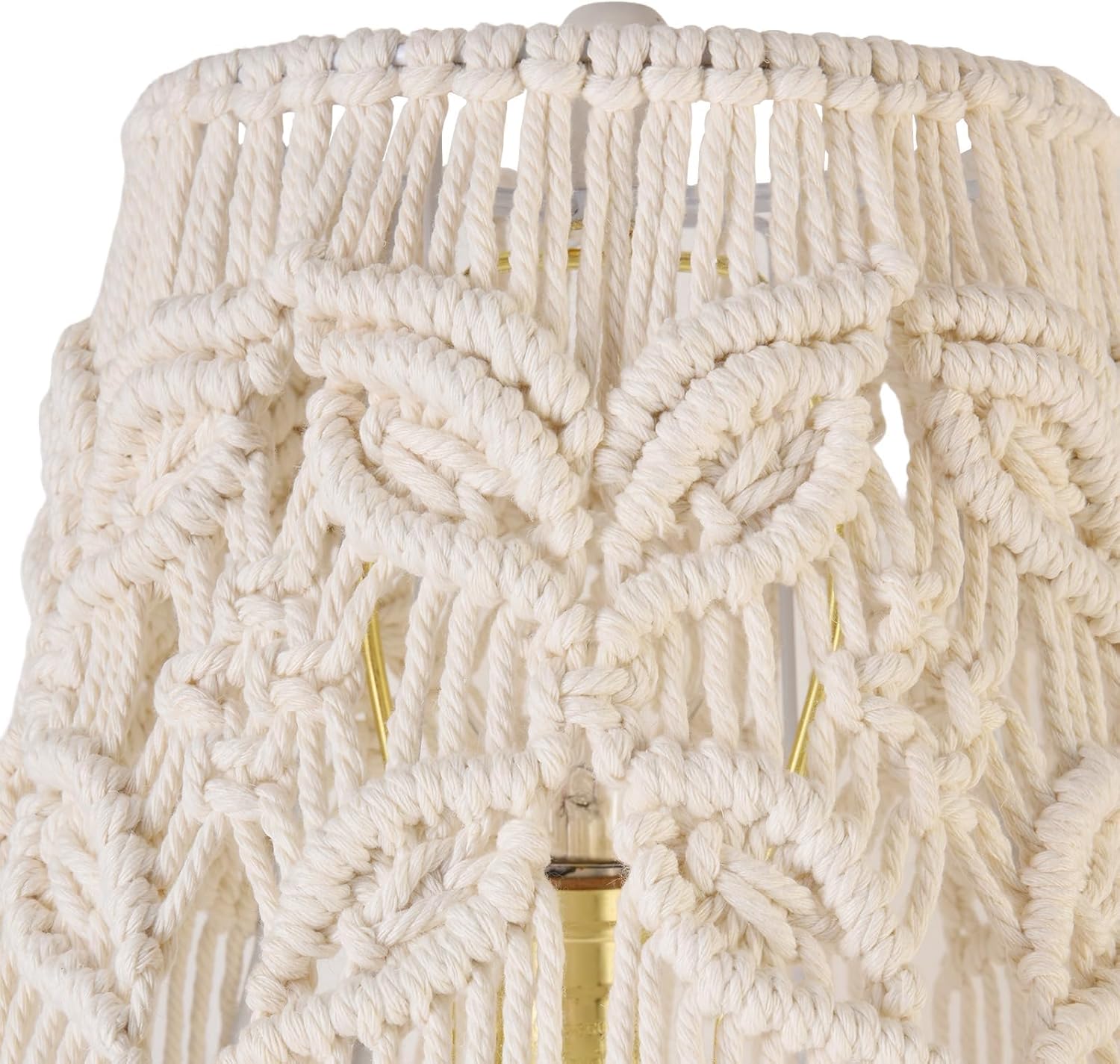 Boho Macrame Lamp Shades Set of 2, 7.5" Top x 12" Bottom x 11" High, Floral Weave Ivory-White Lampshade with Tassel, Replacement Spider Fitter for Table & Floor Lamps