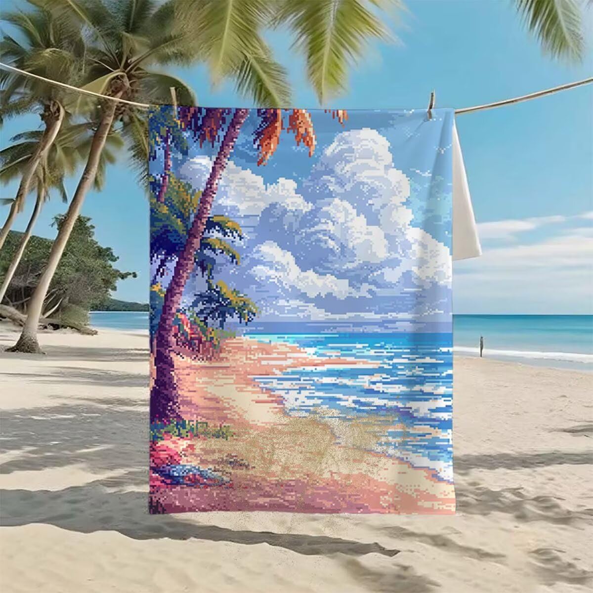 Toalla de Playa Grande 220x100cm/35x70cm, Juego de 2 Toalla Microfibra XXL de Antiarena, Toallas Playa Suave Ligera, Absorbente Secado Rápido, Beach Towel Viaje, Regalo Mujer Hombre (Paisaje) G-16