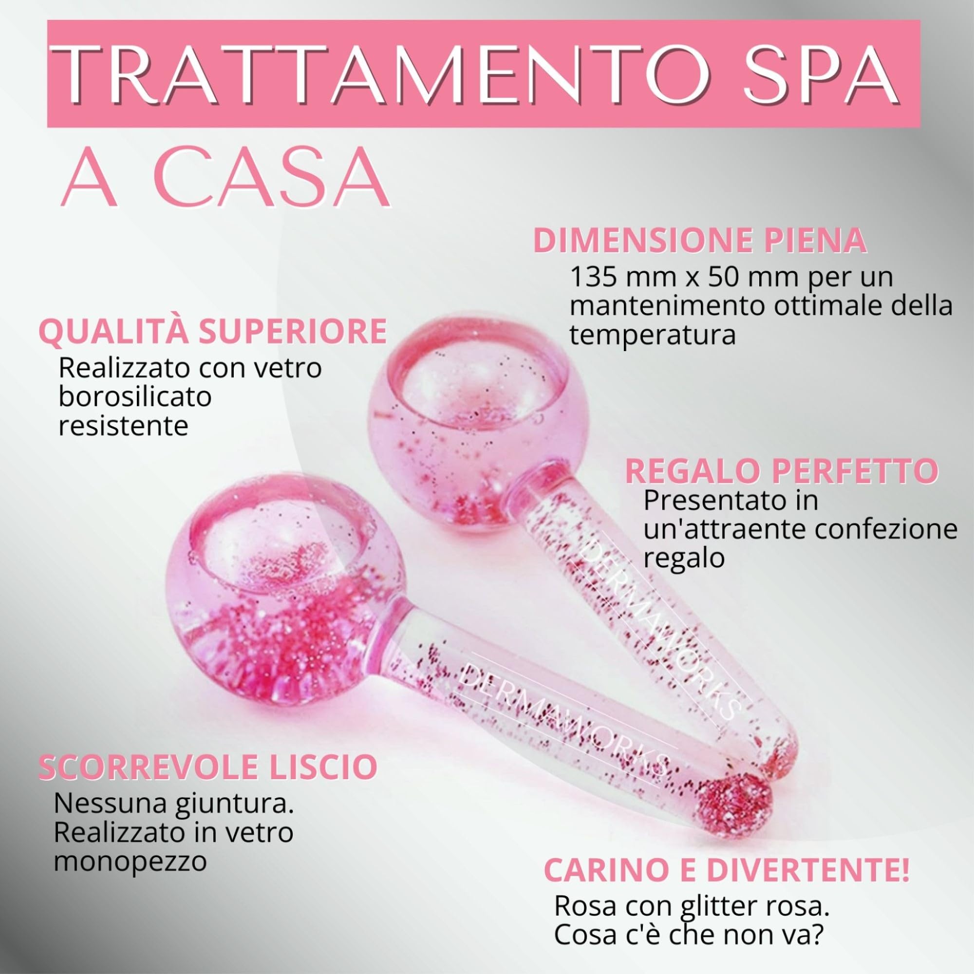 DERMAWORKS ICE GLOBES VISO 2 PEZZI – Cryo Roller Sfere di Ghiaccio per Viso e Occhi – Massaggiatore Rinfrescante per Ridurre Gonfiore, Borse e Occhiaie