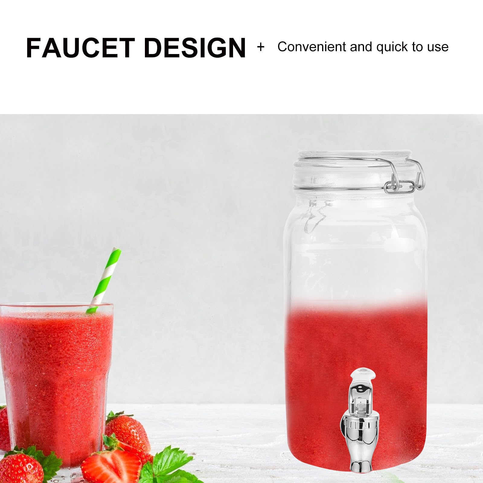 Dispensador de Bebidas con Grifo de Vidrio 2L, Diseño de Grifo, para Jugos y Vinos en Cocina y Hogar