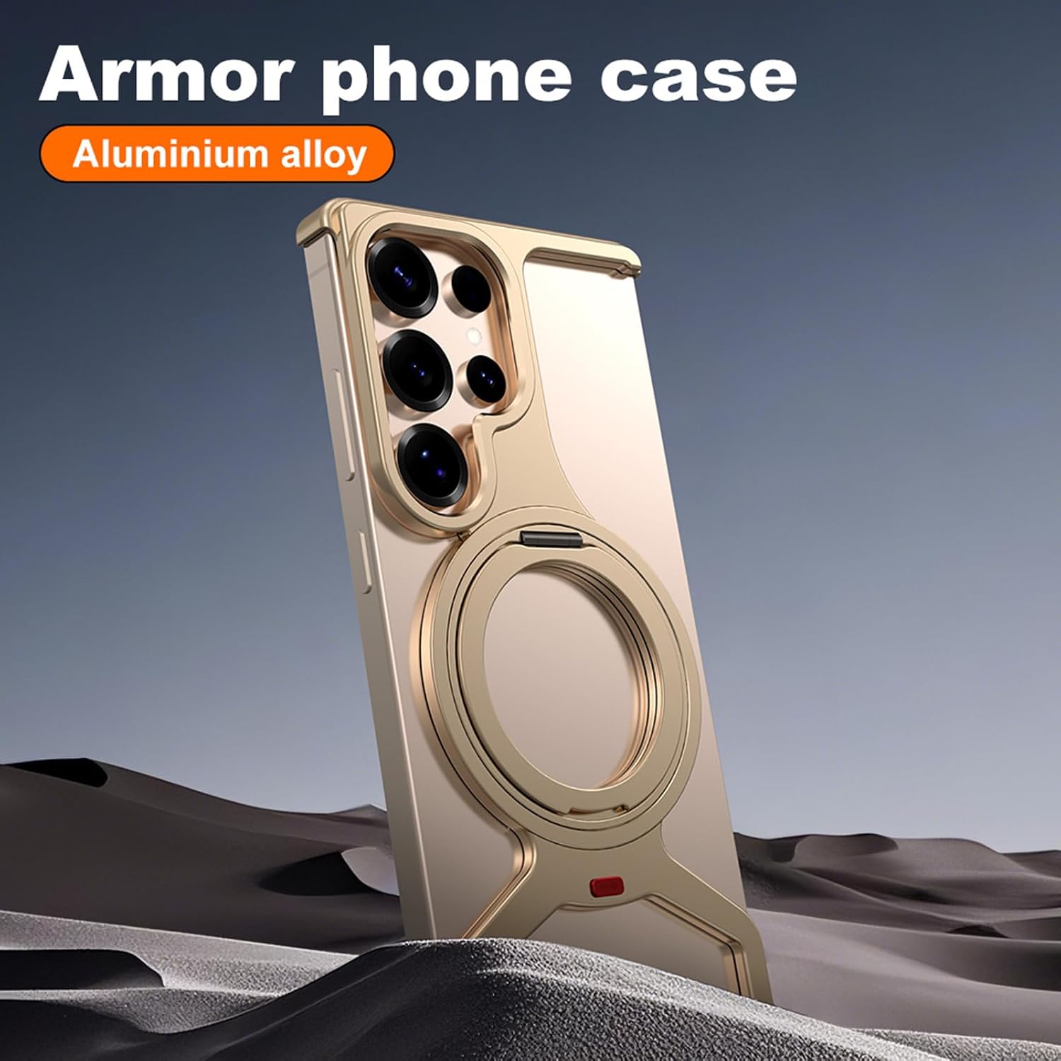 Case for Samsung Galaxy S25 Ultra, Aluminum Metal Drop Protection Cover with Magnetic Ring 360° Rotating Kickstand - Slim Frameless Design, Compatible with MagSafe & Adjustable Phone Stand (Gold)