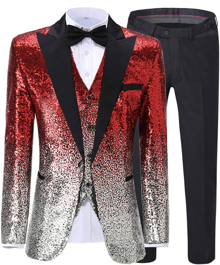 Men's Suit Three Pieces Shiny Sequin Mens Suit Notch Lapel Tuxedo for Wedding