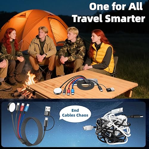 Miniatura 6 de Cable de carga múltiple 4 en 2 con puerto doble tipo C para Apple iWatch, iPhone 17, Lightning, cargador de viaje para múltiples dispositivos,