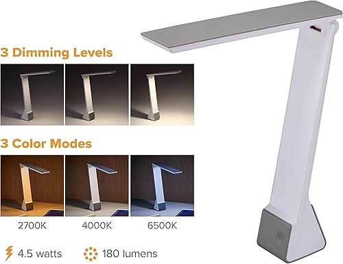 Miniatura 3 de Bostitch Lámpara de escritorio LED con batería recargable de oficina, 3 temperaturas de color, apertura abatible, gris (KT-VLED1810-GRIS)