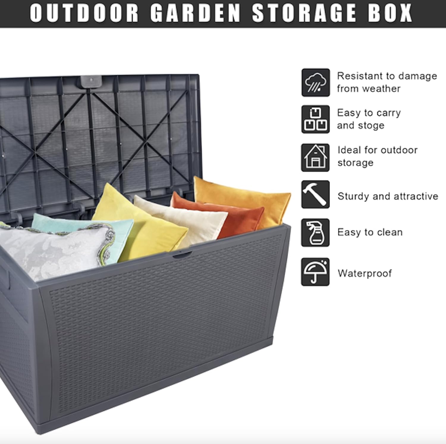 120 Gallon Large Resin Deck Box, Outdoor Organization Storage Container, Garden Storage Chest Lockable Seat for Patio Furniture, Tools (Gray)