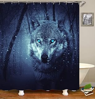 Wolf Shower Curtain, Winter Snow Forest Landscape, 72 x 72 Inches Polyester Fabric Wild Animal Theme Bathroom Decor Set with 12 Hooks - Buy now