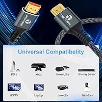 Vista 2 de Cable HDMI 8K 4K 10 pies, cable trenzado HDMI a HDMI 2.1 de alta velocidad, soporta 8K a 60Hz, 4K a 120Hz 144Hz, 48 Gbps, compatible con Roku