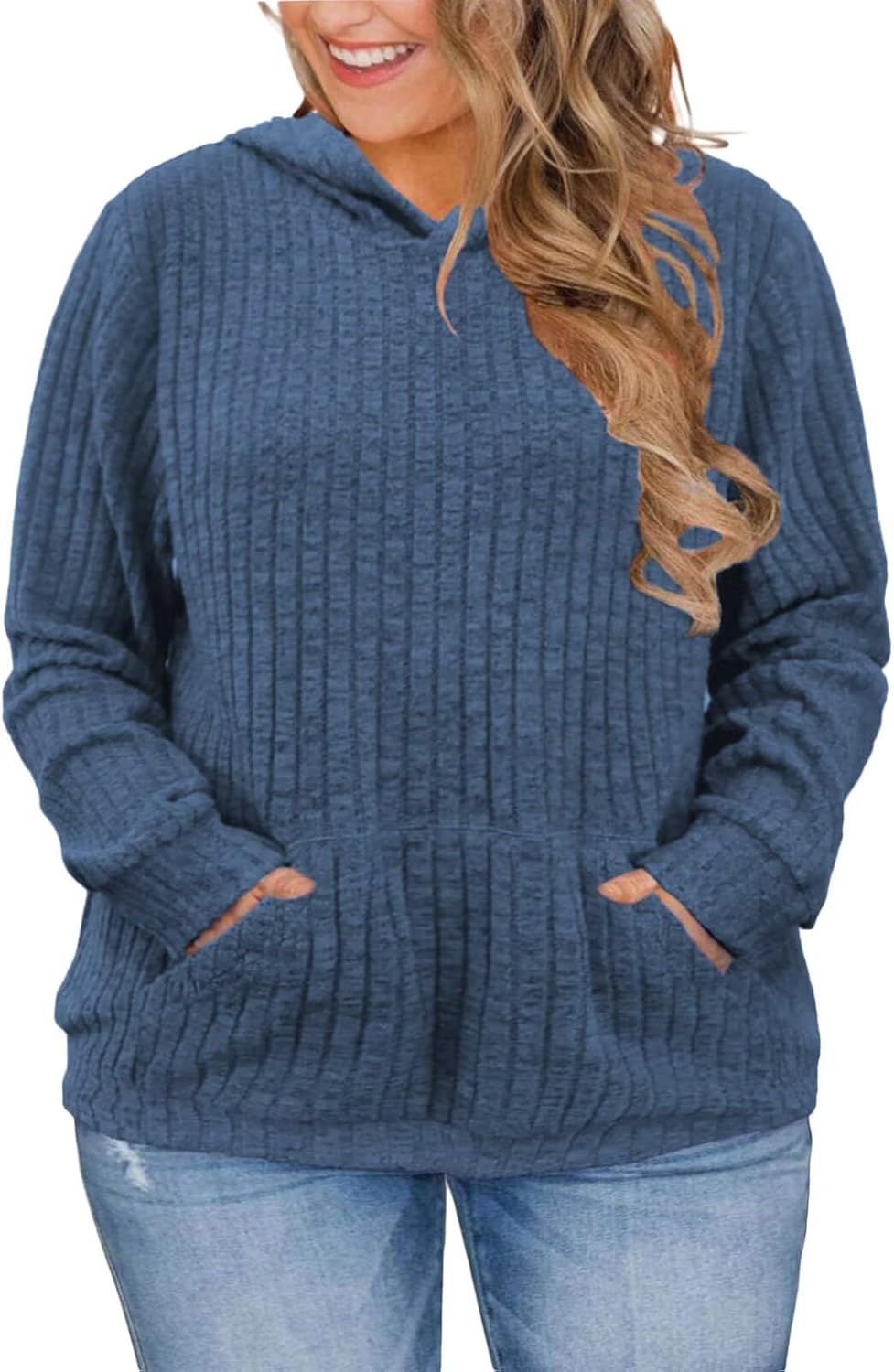 VISLILY Plus-Size-Hoodies for Women Casual Kangaroo Pocket Sweaters Trendy Long Sleeve Pullover Sweatshirts Cute Loose Tops