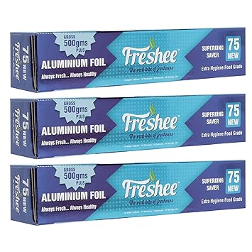 Freshee Disposable Aluminium Foil Roll 28mtrs Foil for Kitchen Food Wrapping, Pack of 3 11 Micron Thick Oven Safe Silver Foil for Baking