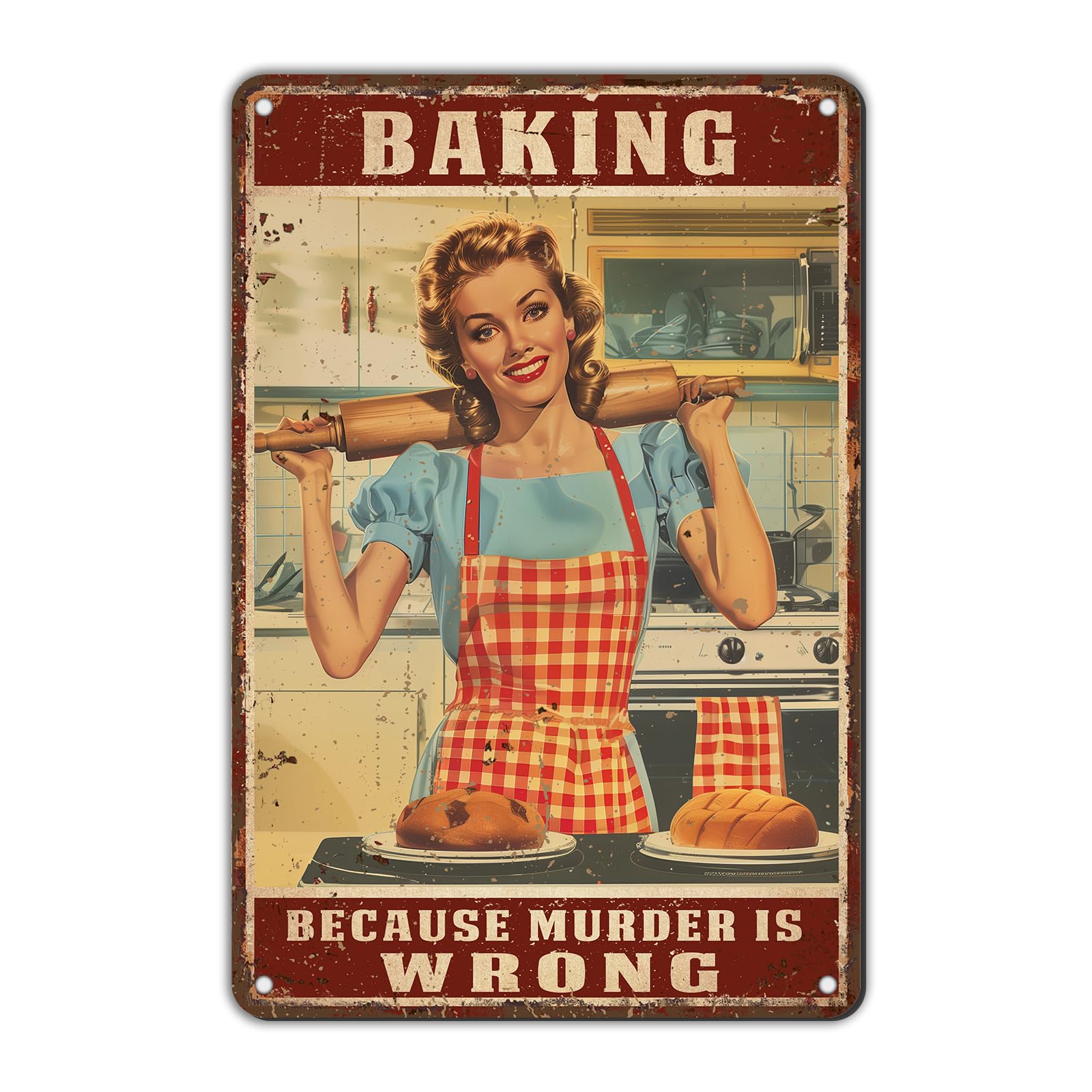 Jaesxxco Women's Tin Sign11 Retro Signs Baking Because Murder Is Wrong Vintage Signs Retro Aluminum Tin Sign For Kitchen Home Office Bar Cafe 5.5X8 Inch