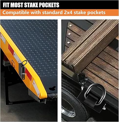 Miniatura 6 de Paquete de 4 bolsillos de estaca con anilla en D para remolques, accesorios para remolques de automóviles, color negro