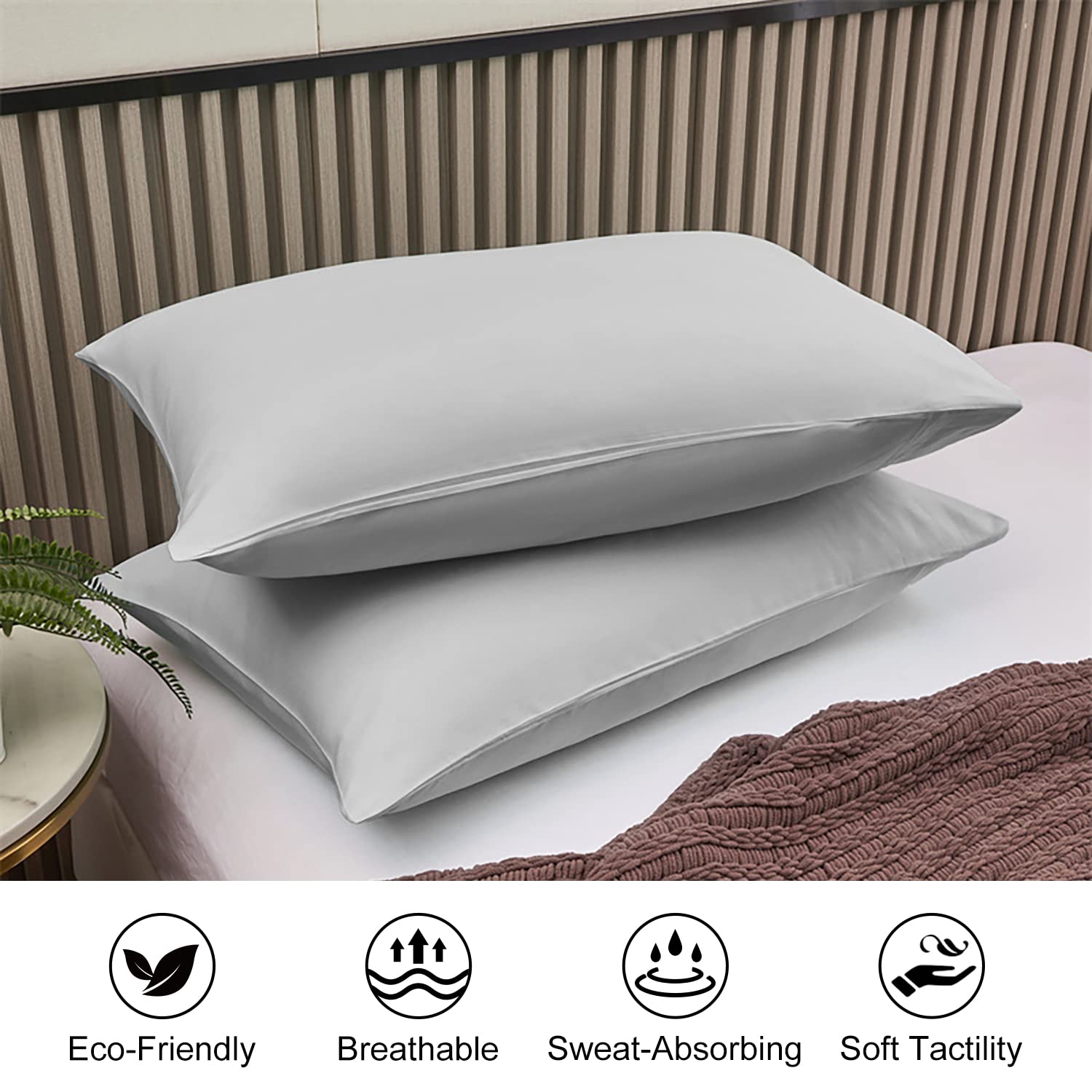 Lirex 2-pak Poszewki na Poduszki, 100% Bawełna 400 Wątków Oddychająca Poszewki Pillow Covers (50 x 75 cm, Jasnoszary)