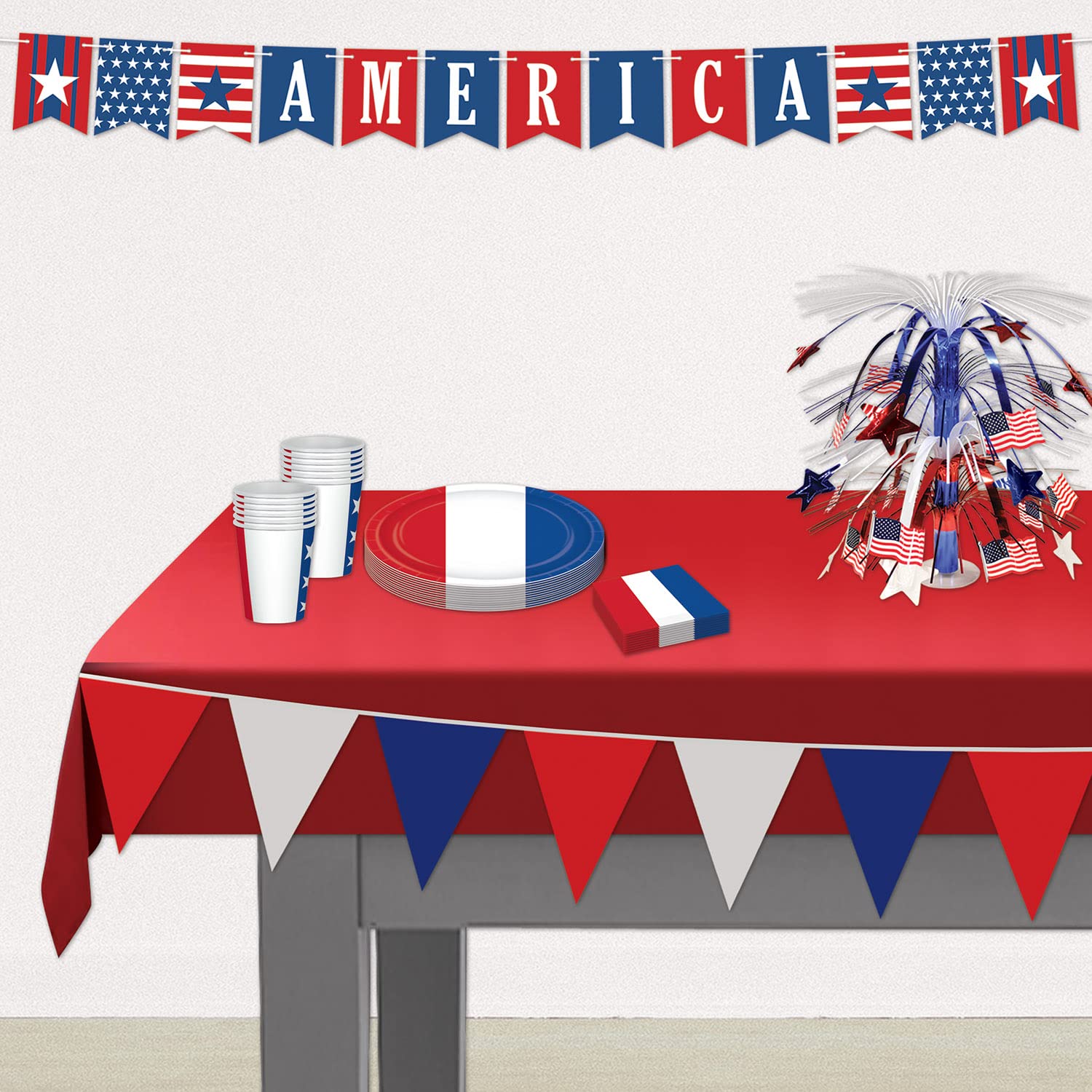 Beistle Banderines de plástico Rojo, Blanco y Azul de 3 Piezas para Decoraciones del 4 de Julio, Suministros de Fiesta patriótica