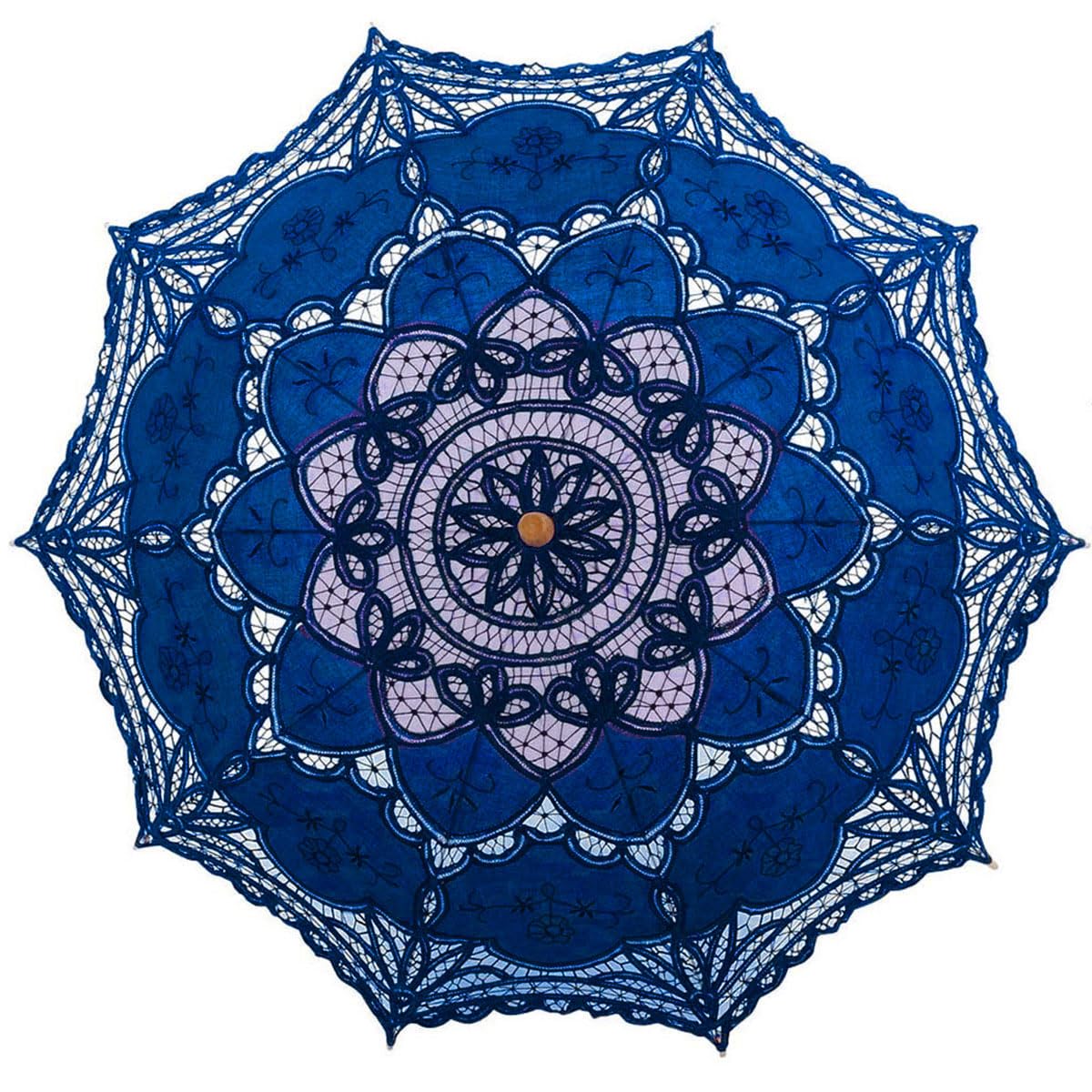 Sombrilla de encaje vintage azul real: Parasol nupcial de 81 cm para fotografía