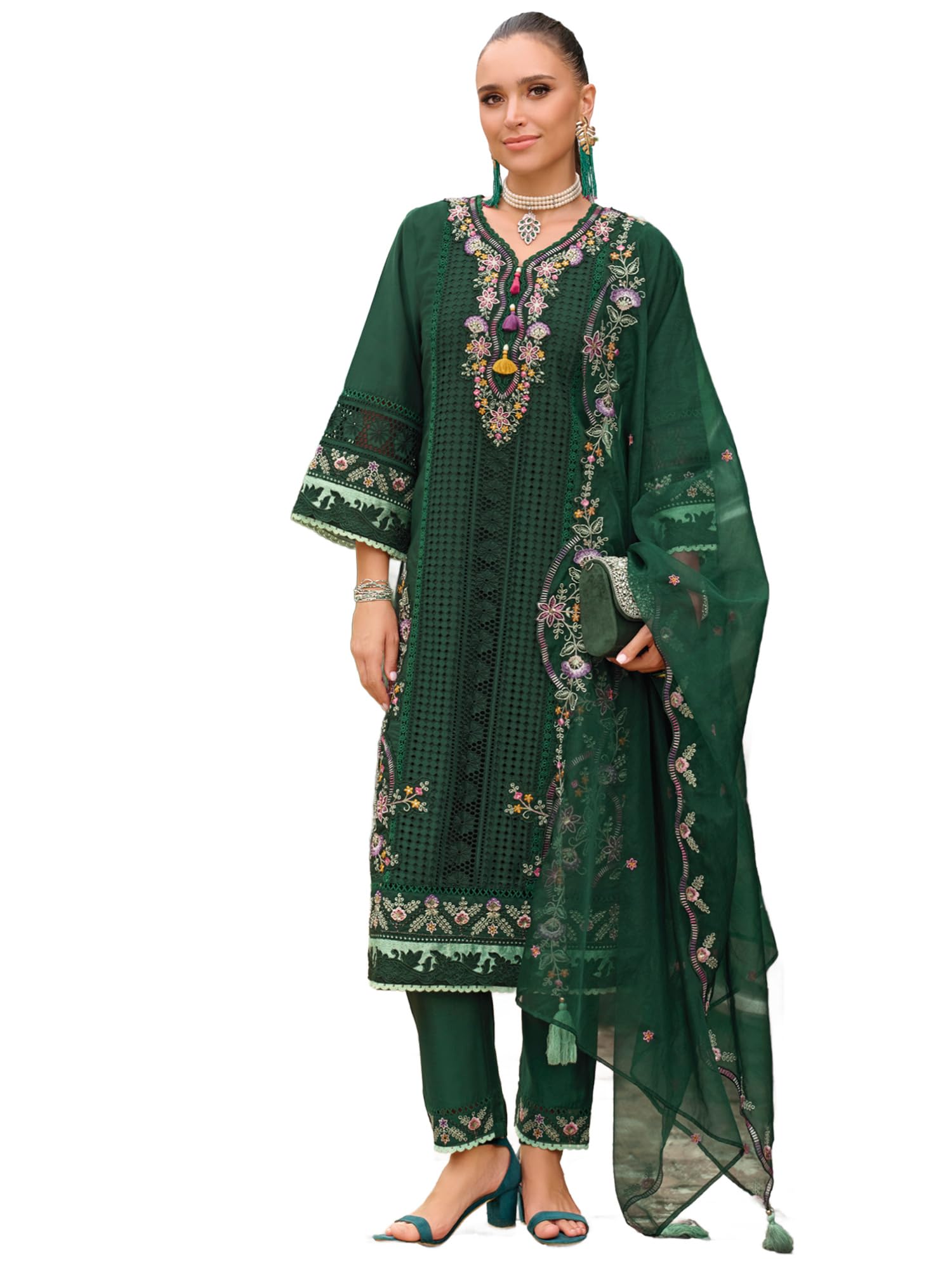 indo era Women's Silk Blend Floral Embroidered Straight Kurta & Pant with Dupatta Set (IEOUT11534)-picture-48