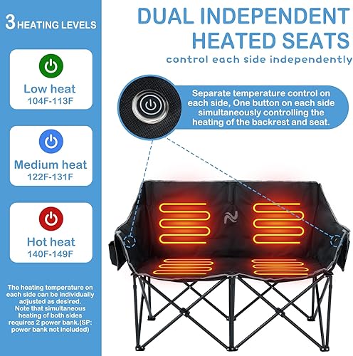 Miniatura 5 de LILYPELLE Oversized Double Camping Chair, Extra Wide 2 Person Camping Chair Loveseat, Heavy Duty Padded Camping Couch, Portable Folding Chair wCarry